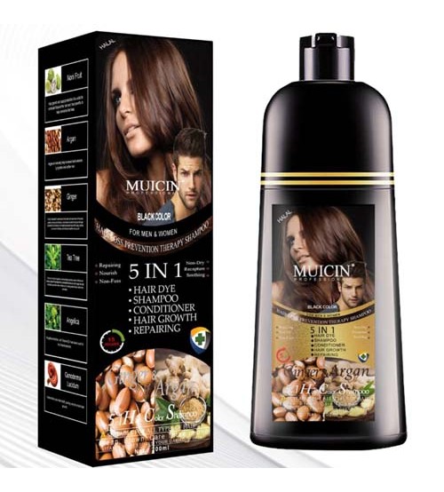 Muicin 5 in 1 Black Hair Color Shampoo Ginger & Argan Oil 200ml
